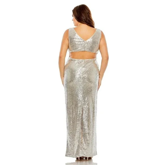 NWTMac Duggal 68538 Nude Silver Sequin Sleeveless Column Gown 20W - $398